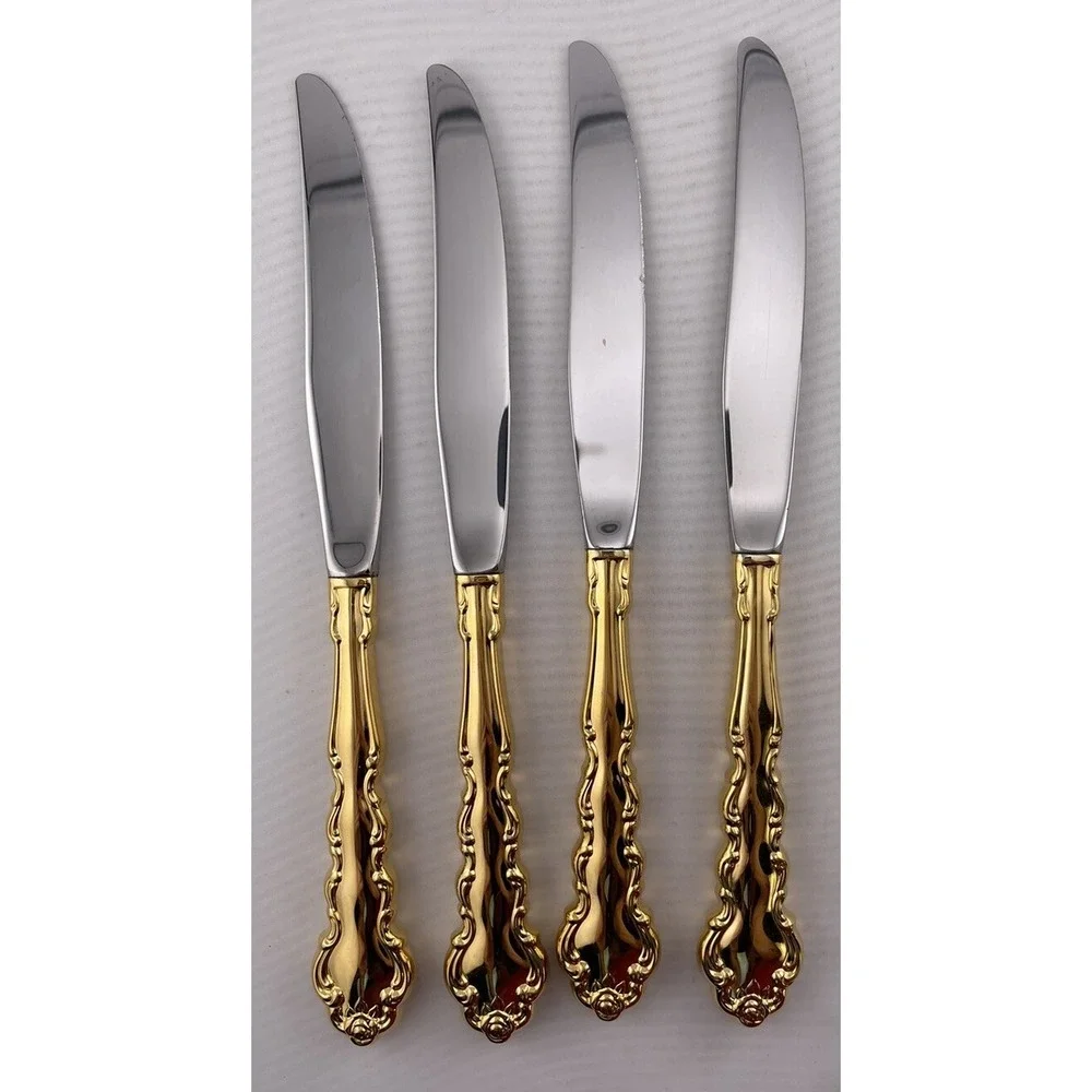 Oneida Community GOLD BEETHOVEN Golden Electroplate Silverware Flatware 4 Knives
